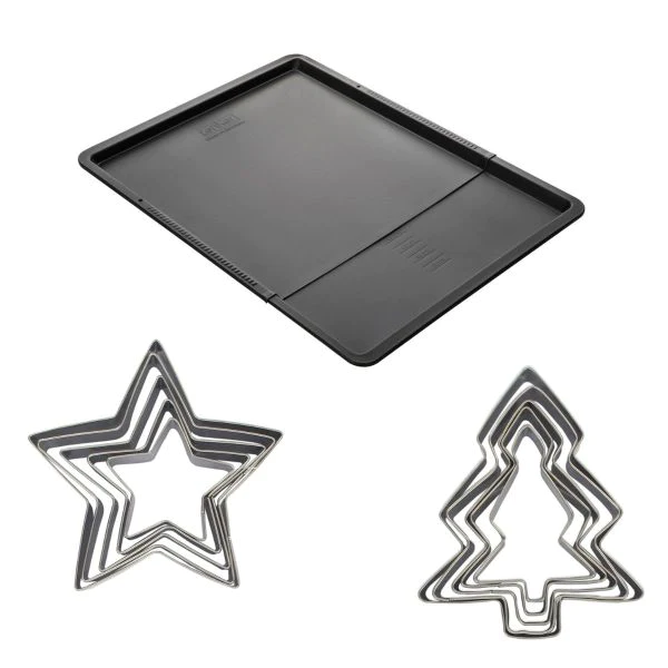 Ensemble avec plaque à pâtisserie extensible et 10 emporte-pièces Zenk