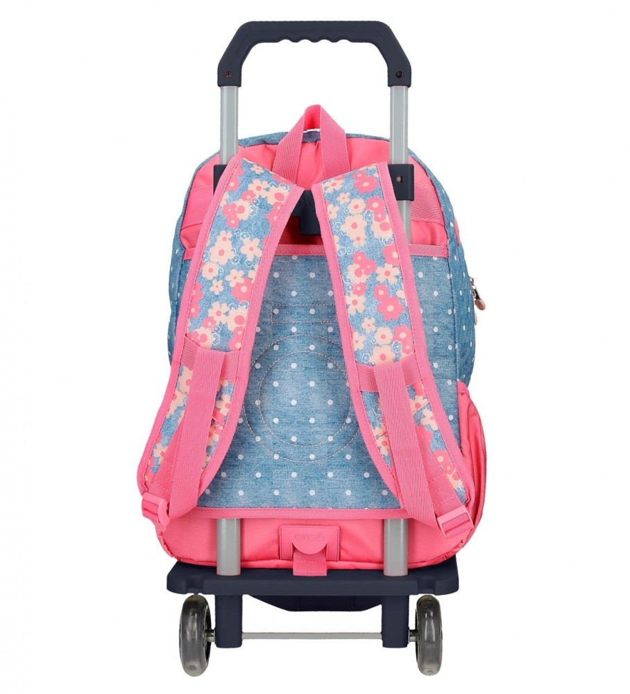 Mochila Enso Little Dreams com dois compartimentos e rodinhas, rosa