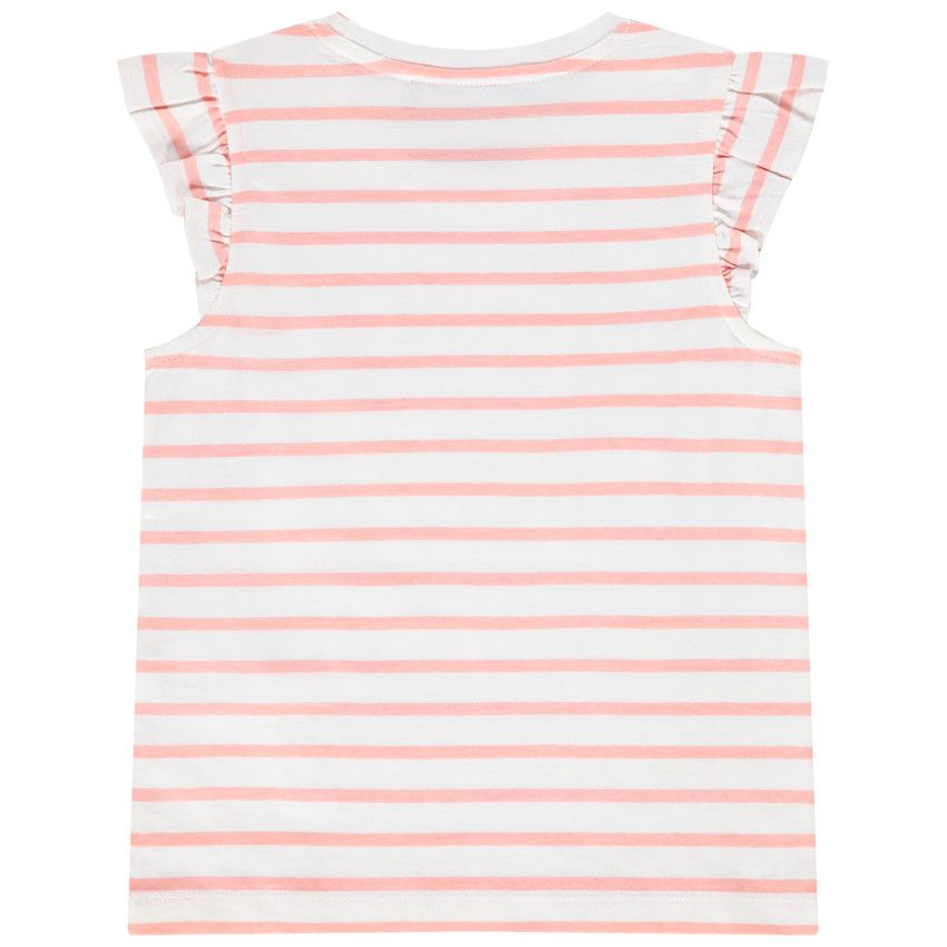 T-shirt manches courtes rayé et printé pour fille - Rose