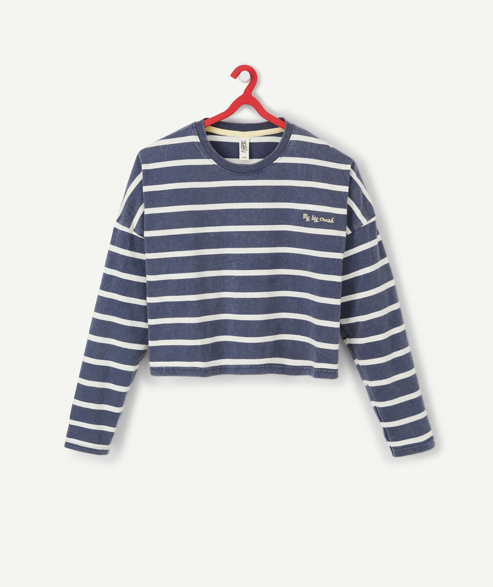 LE T-SHIRT CROPPED RAYÉ BLEU ET BLANC EN COTON BIOLOGIQUE