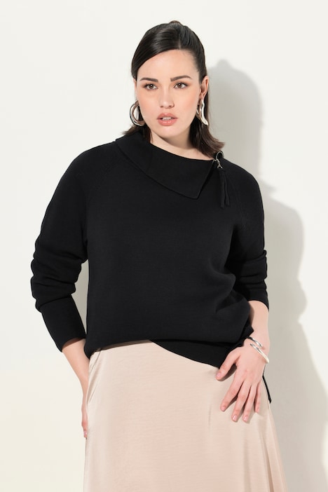 Pullover, Stehkragen, Zipper, Taschen, Raglan-Langarm