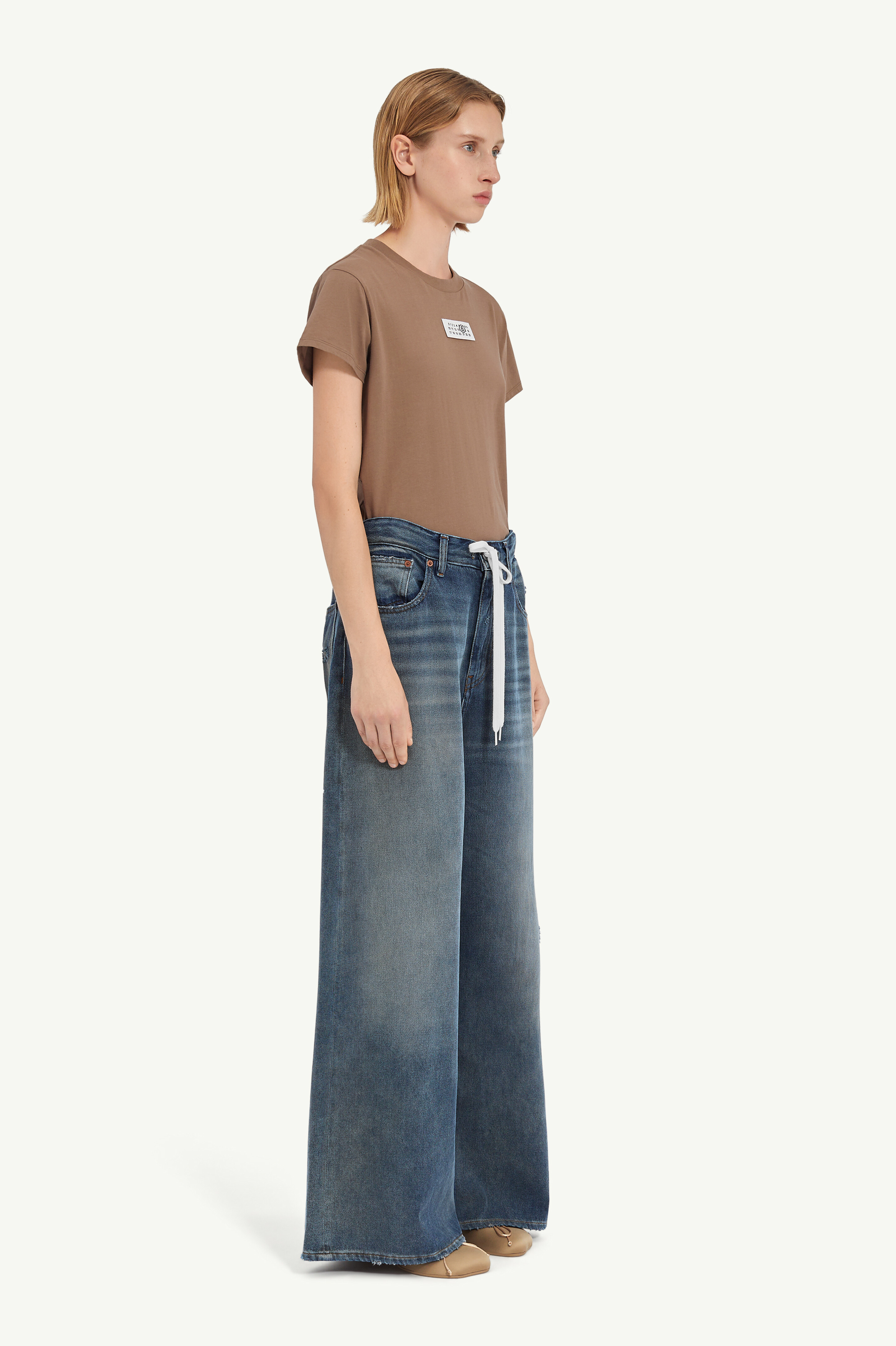 Blue Drawstring Wide-leg Jeans