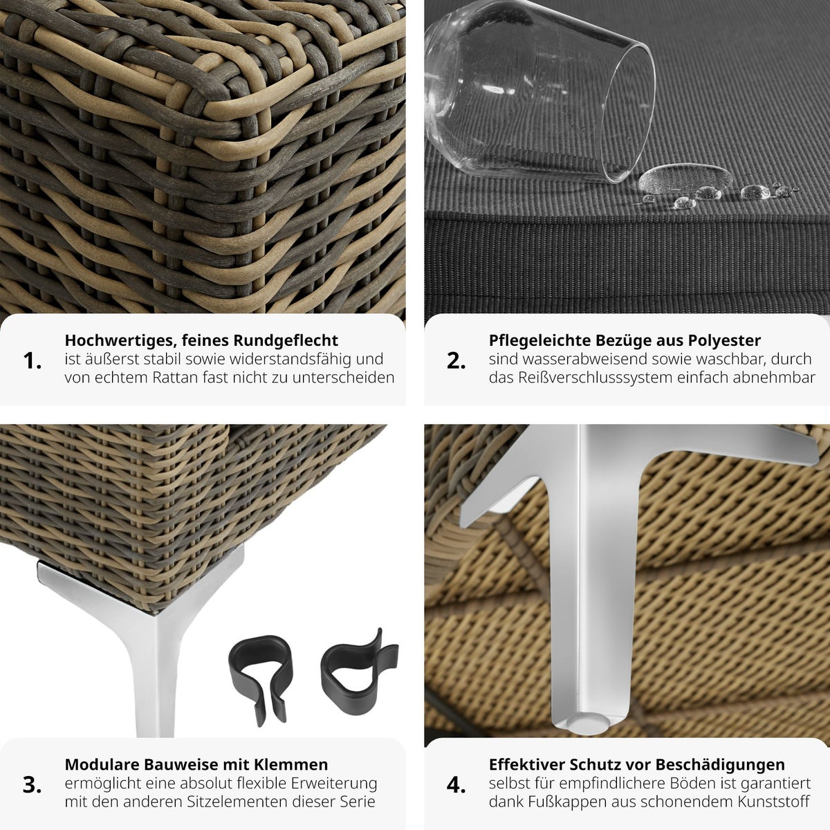 Modulaire rotan set tectake Villanova fauteuil met aluminium frame 85 x 89 x 72 cm