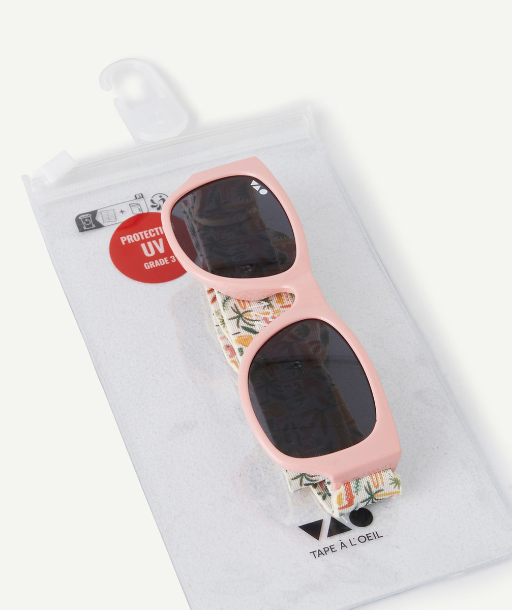 lunettes de soleil bébé fille roses avec attache élastiquée