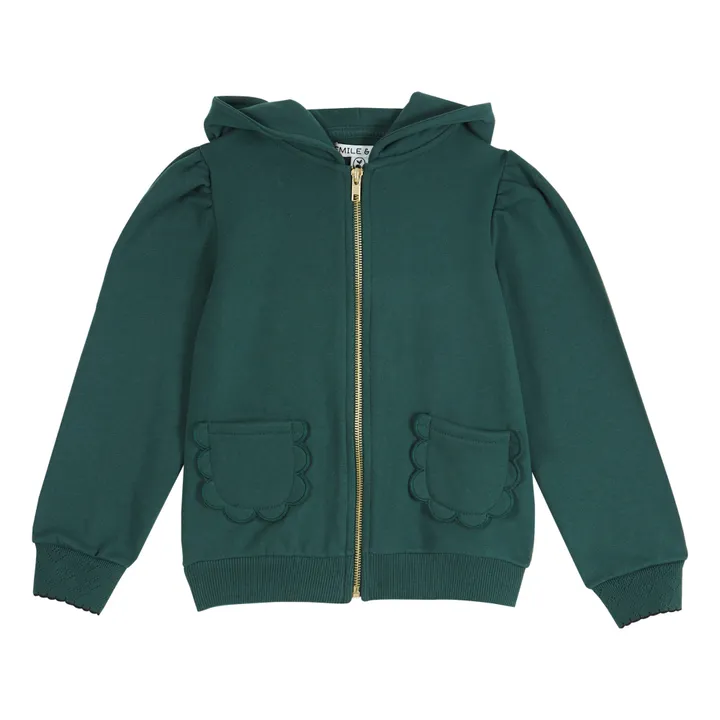 Emile et Ida Sweat Zippé Capuche Coton Bio | Vert
