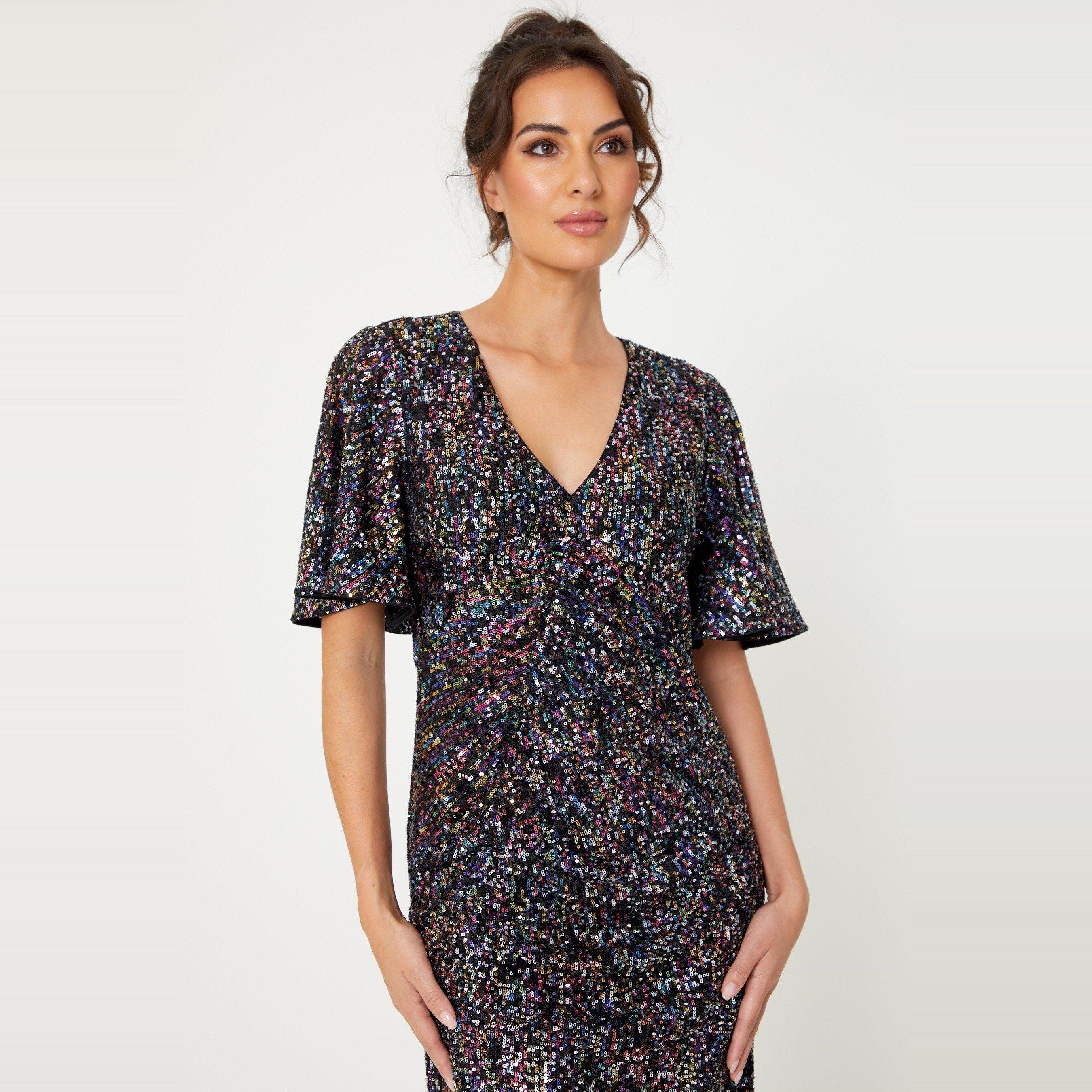 Be You Sequin Sequin V Neck Midi Dress