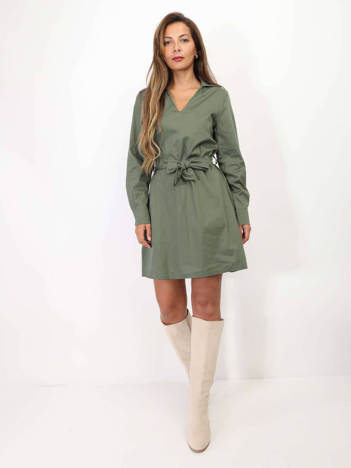 Robe chemisier à nouer- Kaki