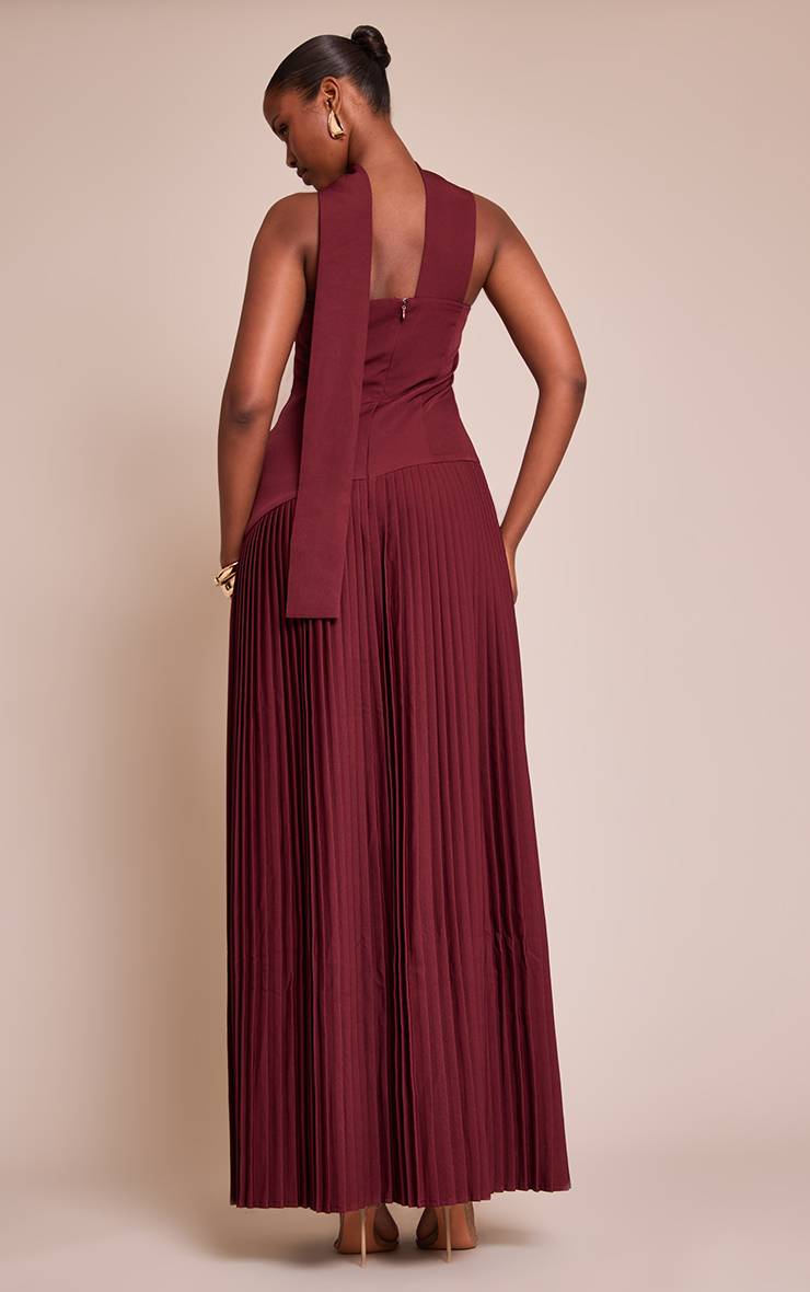 Rouge Vin Robe Maxi Plissée Asymétrique En Tissu Tissé