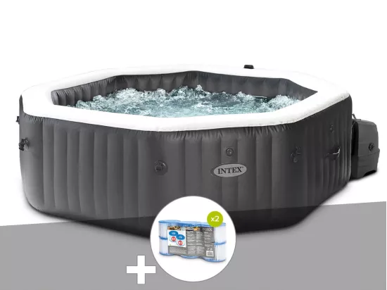 Kit spa gonflable Intex PureSpa Carbone octogonal Bulles et Jets 4 places + 12 filtres