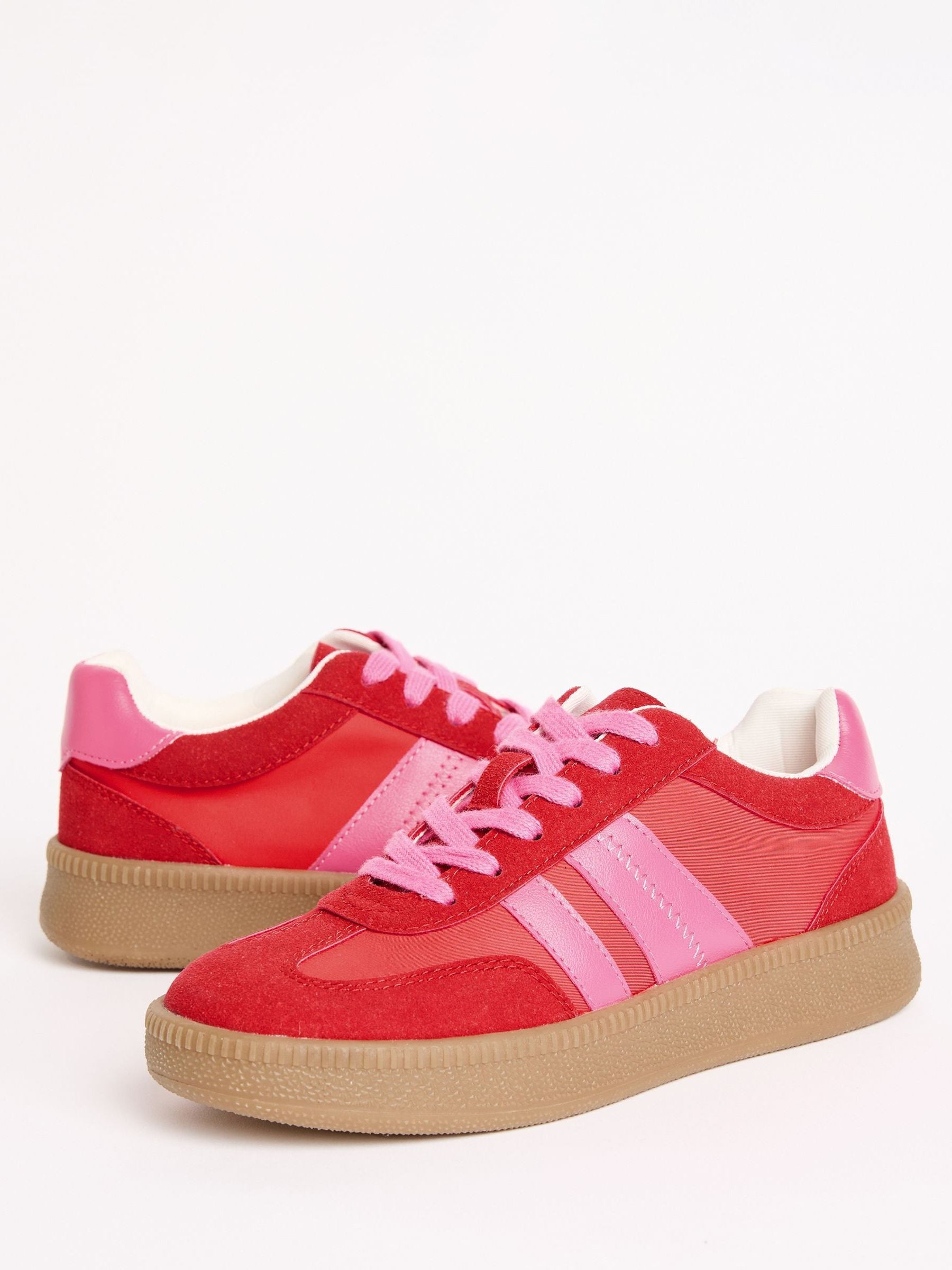 Rood/roze - Friends Like These retro sportschoenen met veters en rubberen zool