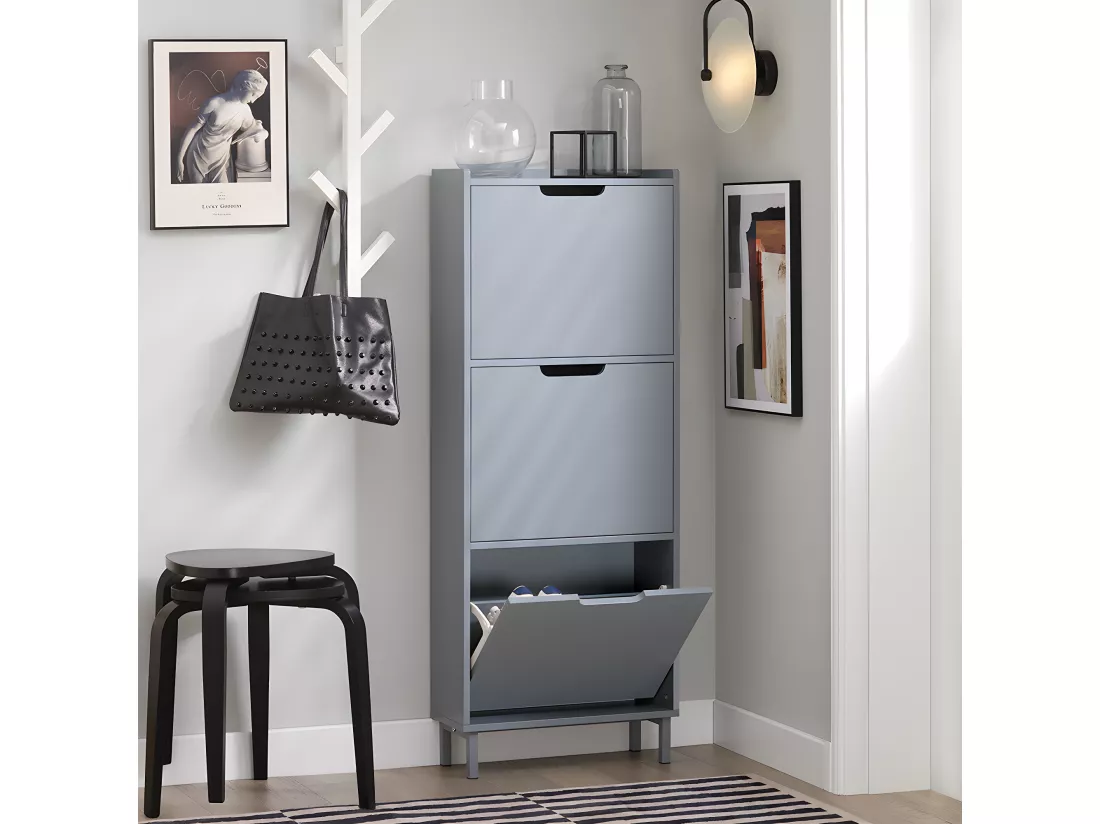 SoBuy Meuble à Chaussures Meuble de Rangement à Chaussures avec 3 Abattants Armoire à Chaussures Commode à Chaussures Meuble d'Entrée Rangement pour Chaussures – Gris, 50x19x129 cm, FSR151-H-HG