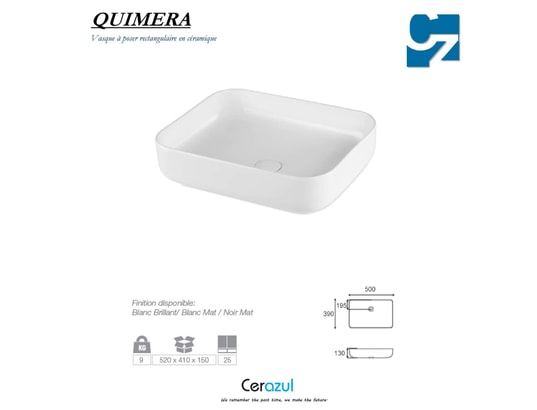 CERAZUL - Vasque à poser céramique blanc mat rectangle l50cm*l39*h13cm...