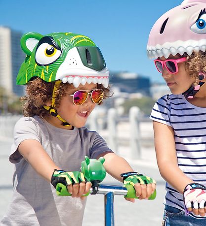 Crazy Safety Fahrradhelm m. Light - Tiger - Grün
