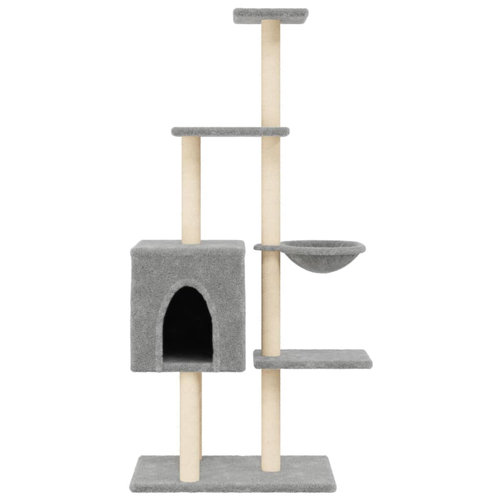 Arranhador para gatos vidaXL com postes de sisal cinza claro, 145 cm
