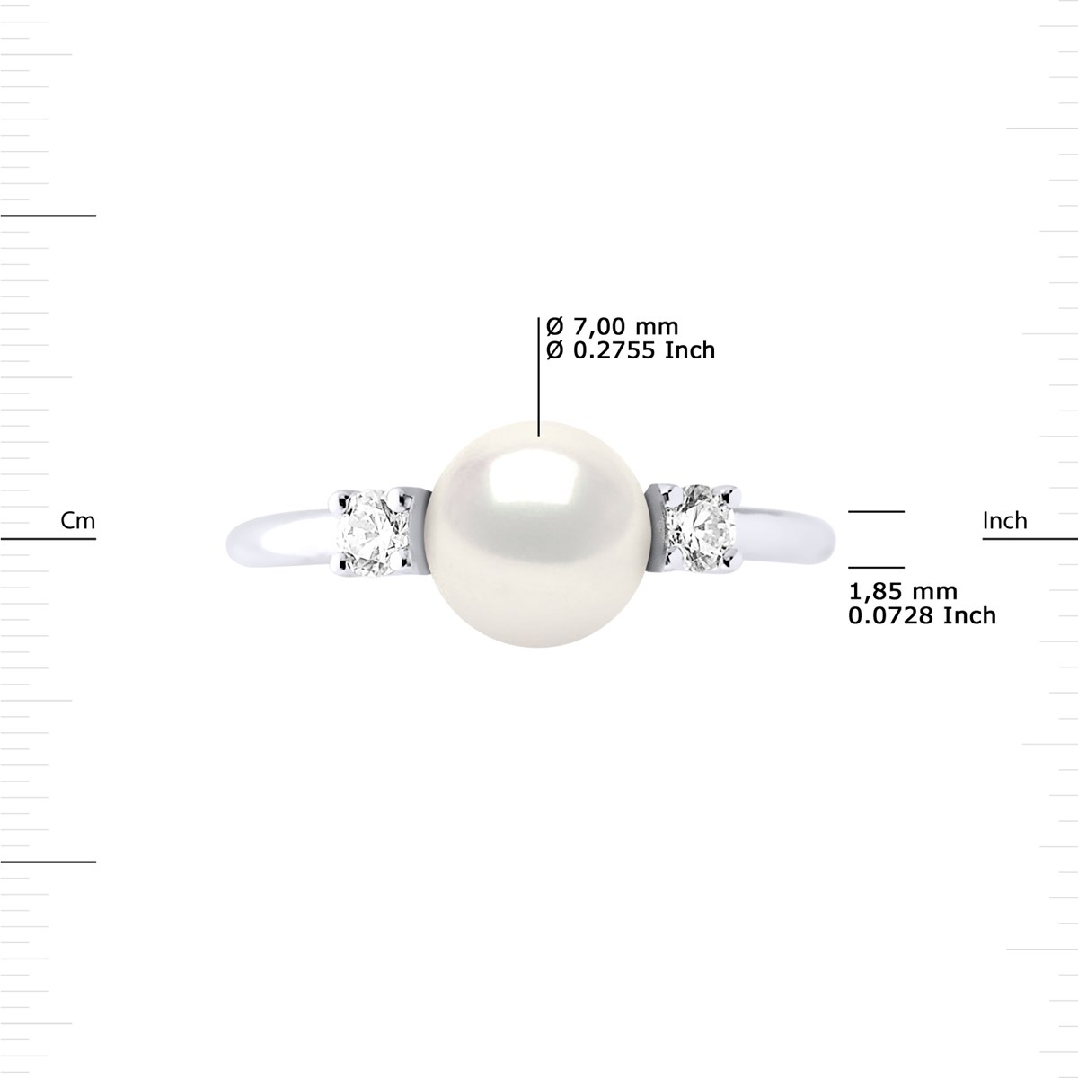 Bague Joaillerie Perle d'Eau Douce 7-8 mm Blanches et Oxydes de Zirconium Argent 92
