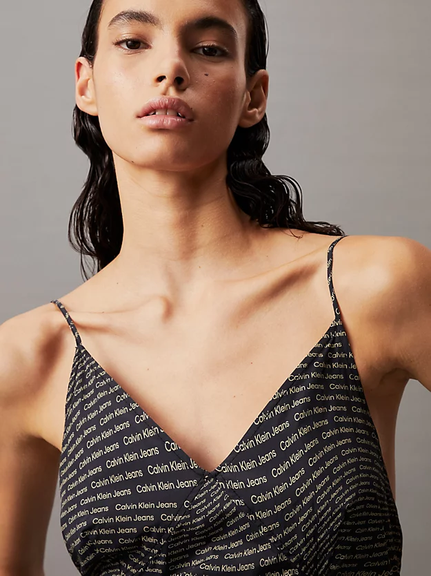 Vestido slip com logo por toda a peça
