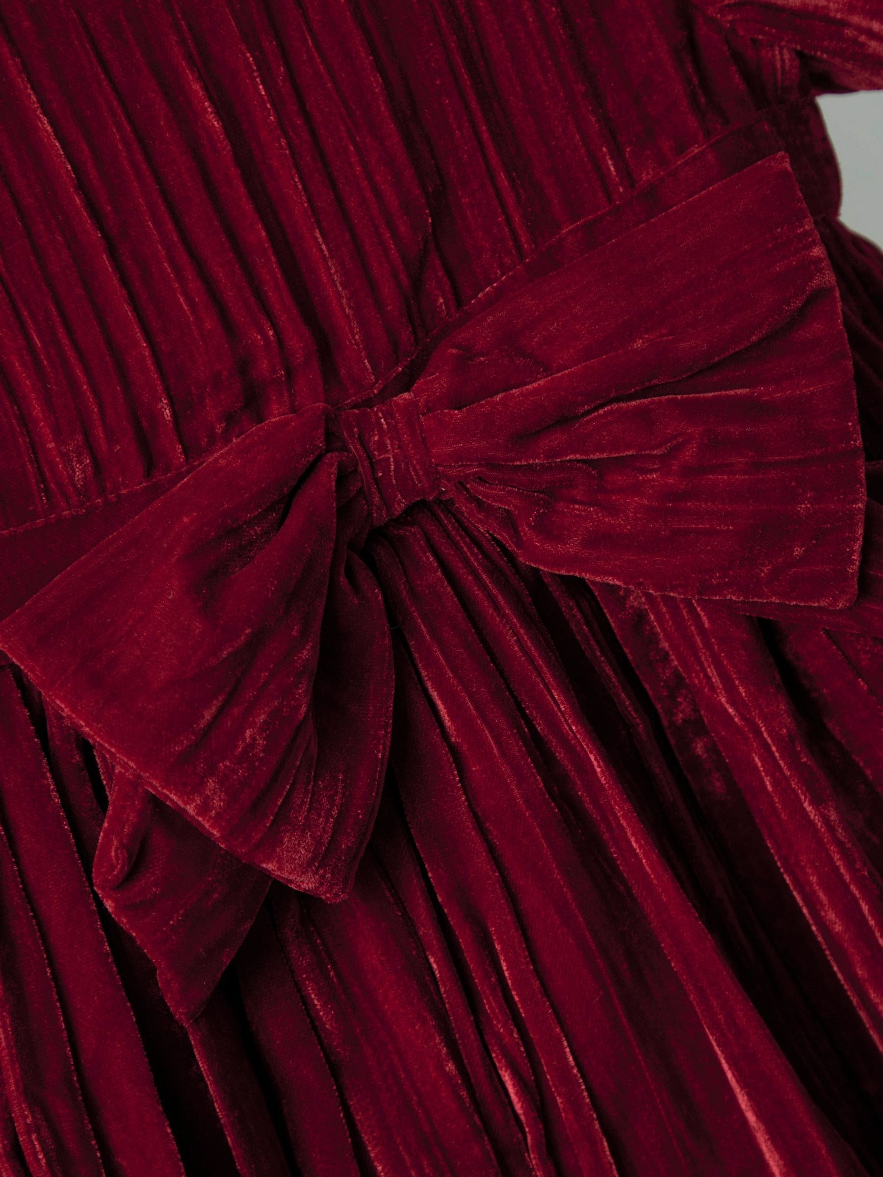 JoJo Maman Bébé Velvet Puff Sleeve Party Dress with Bow