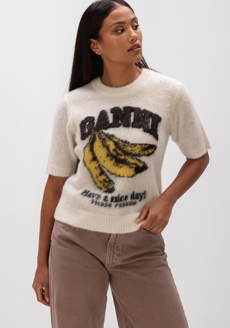 beige ganni tops & t-shirts brushed alpaca graphic t shirt