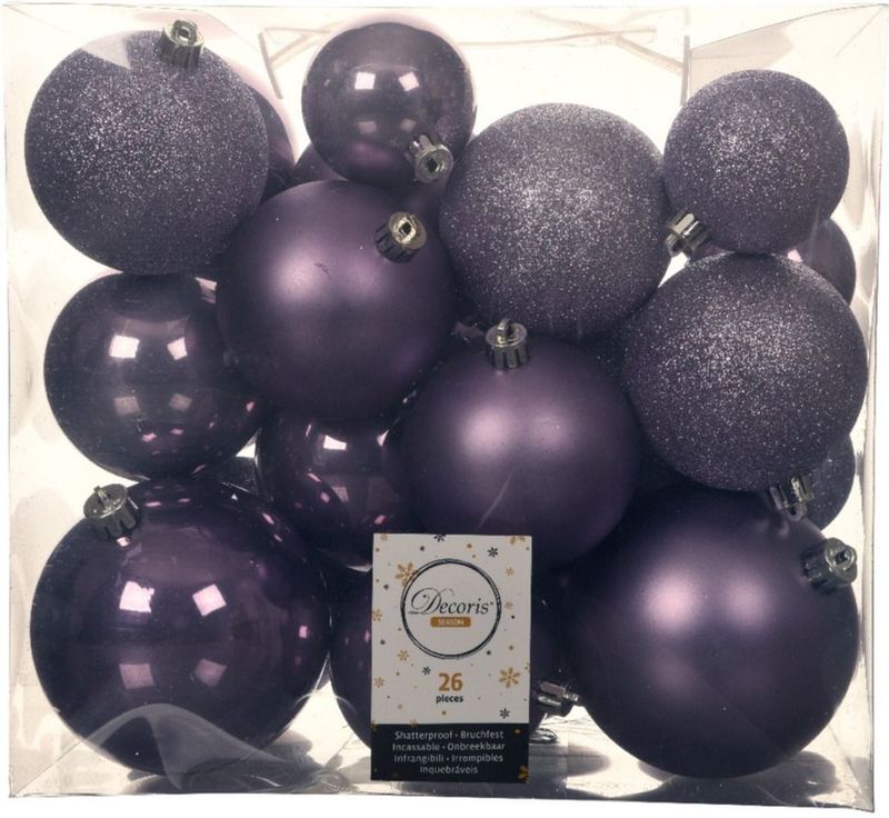 Kerstballen - Lila Paars - Kunststof - Set van 26 Stuks inclusief Glazen Piek