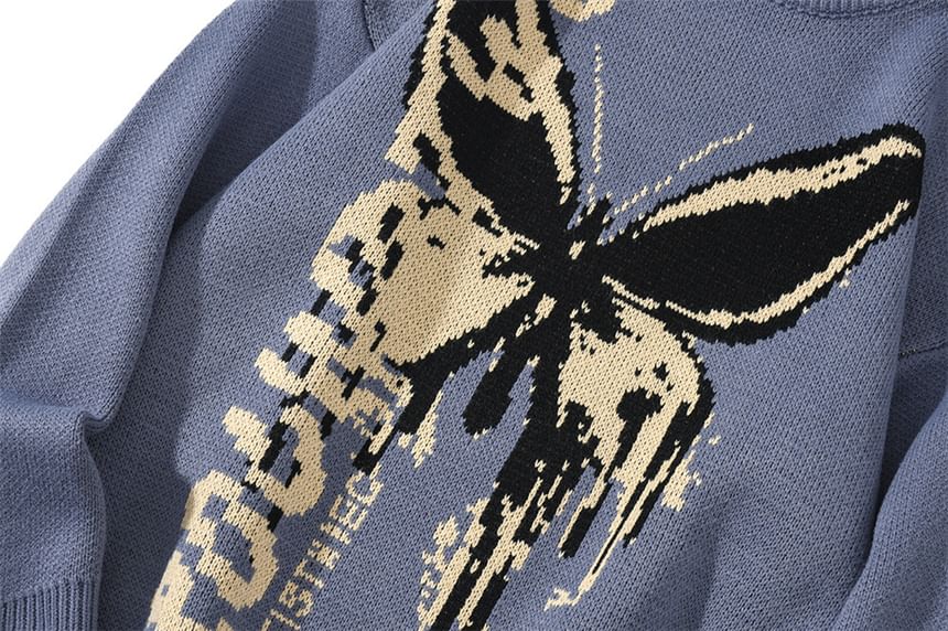Rosesand - Unisex lange mouwen vlinder- en letterprint losse trui
