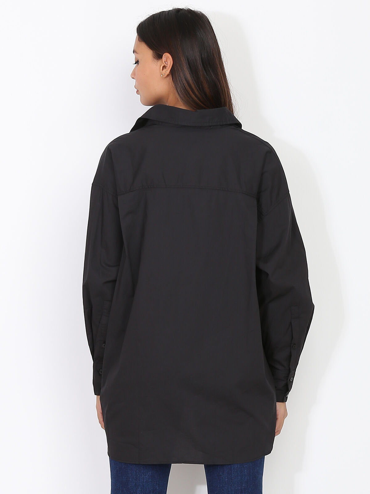 Chemise oversize à fentes- Noir