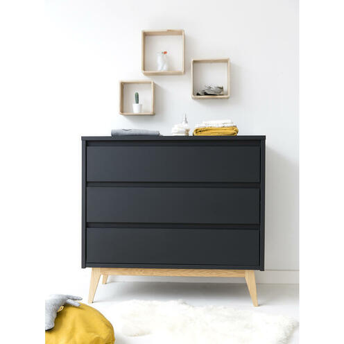 Chambre DUO Lit 140x70 + Commode à langer PURE Black - PERICLES