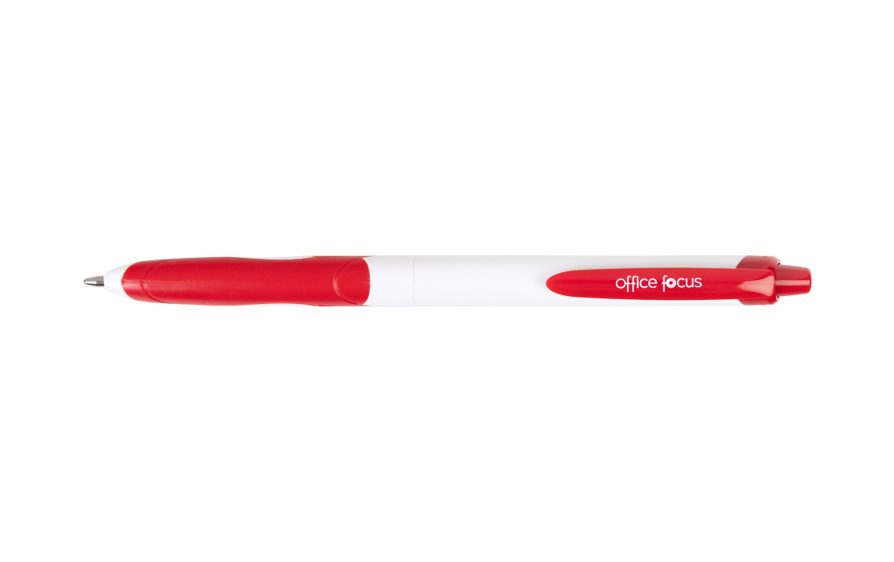 Kugelschreiber Office Focus 1 mm Mine, Rot, 12 StückDruckkugelschreiber mit Clip und weichem Griff