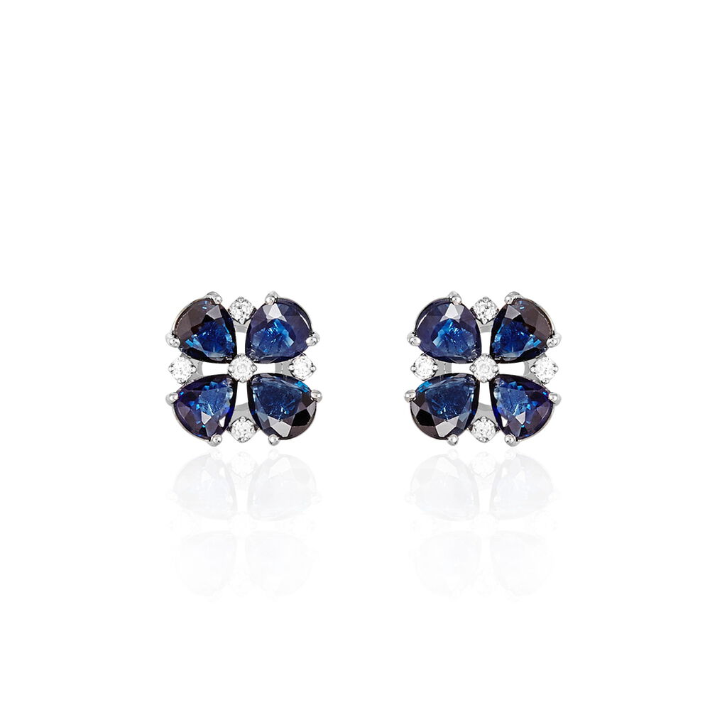 Boucles D'oreilles Puces Or Blanc Saphir Et Diamant