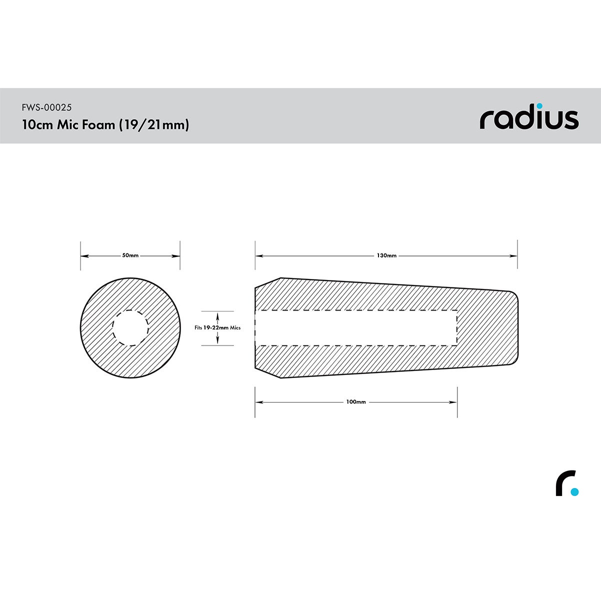 Radius Shotgun Mic Foam Windshield, 10cm STD Hole windkap