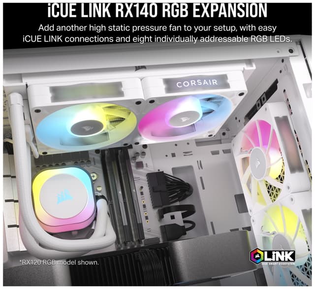 Corsair iCUE LINK RX140 RGB 140mm PWM-udvidelsesblæser (hvid)