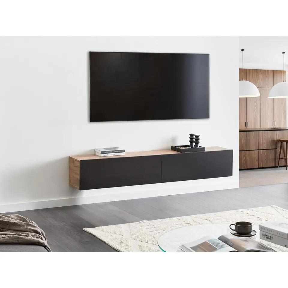 GLADSTONE - Wand TV-meubel - Zwart/Bruin - 180 cm - Vezelplaat