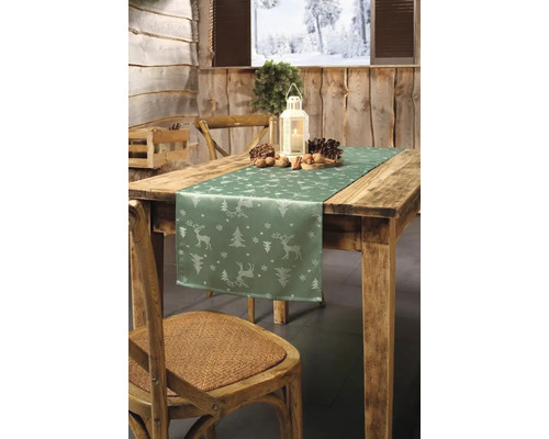Groene rendier tafelloper, 40 x 150 cm