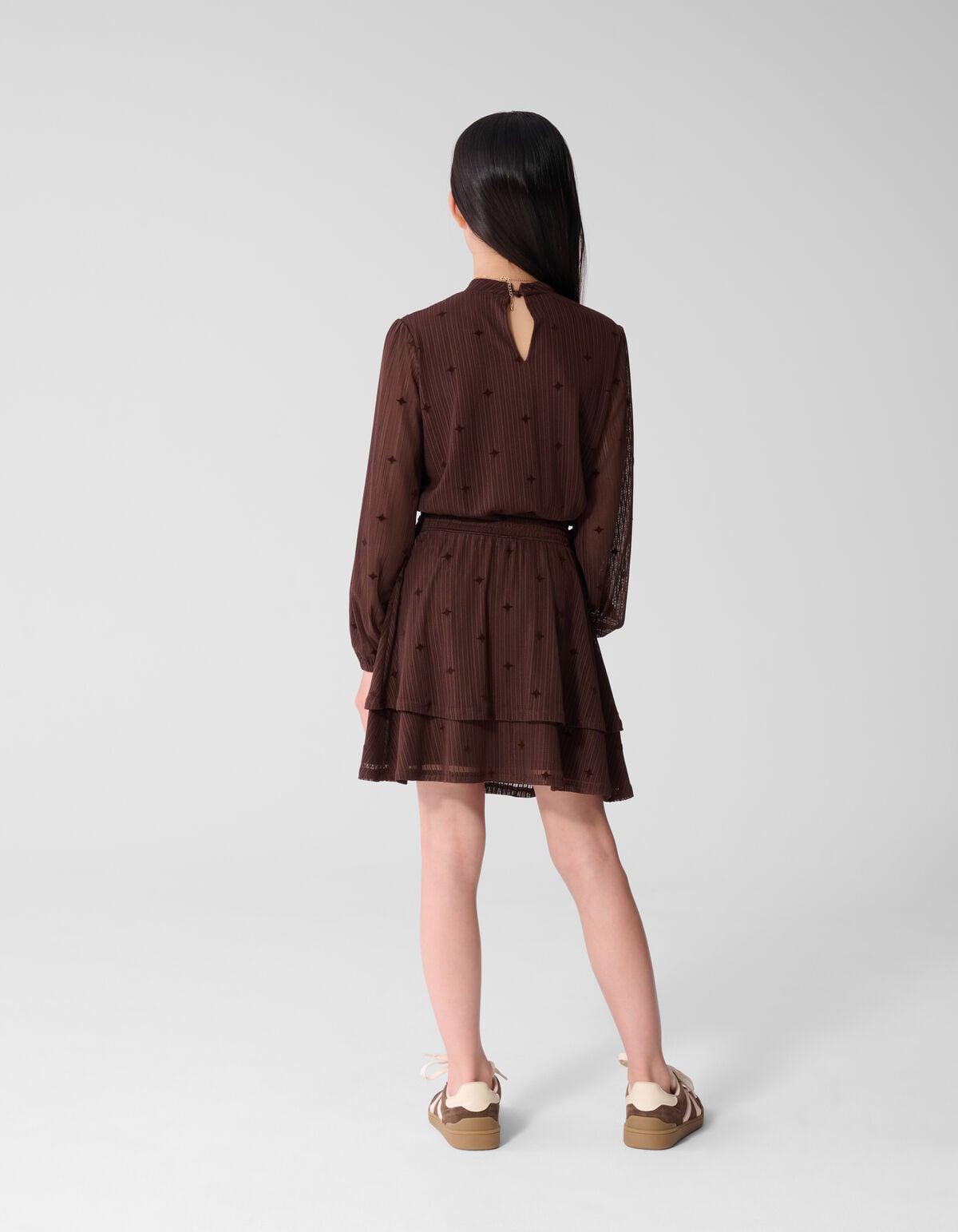 Mesh Sparkle Jurk Bruin