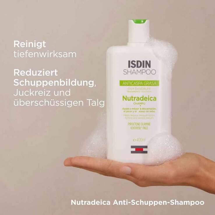 ISDIN Nutradeica Shampoo gegen Schuppen und fettiges Haar, 400 ml
