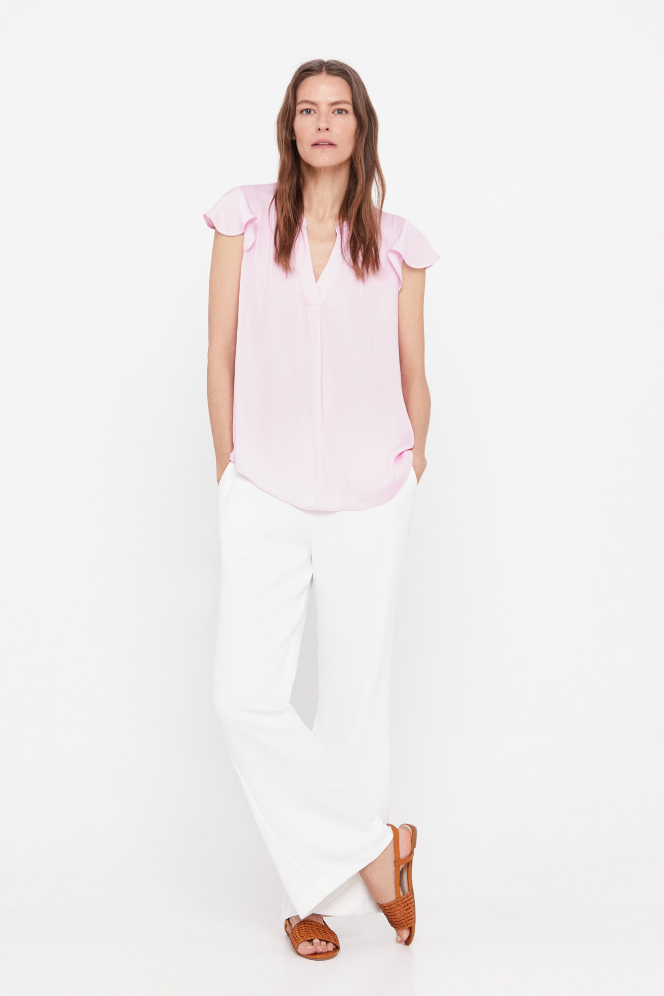 Blusa de cetim com mangas franzidas - Roxa