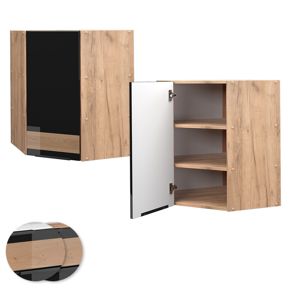 Vicco Eckhängeschrank Küchenschrank Küchenmöbel Fame-Line Eiche Schwarz 57 cm modern Hochglanz