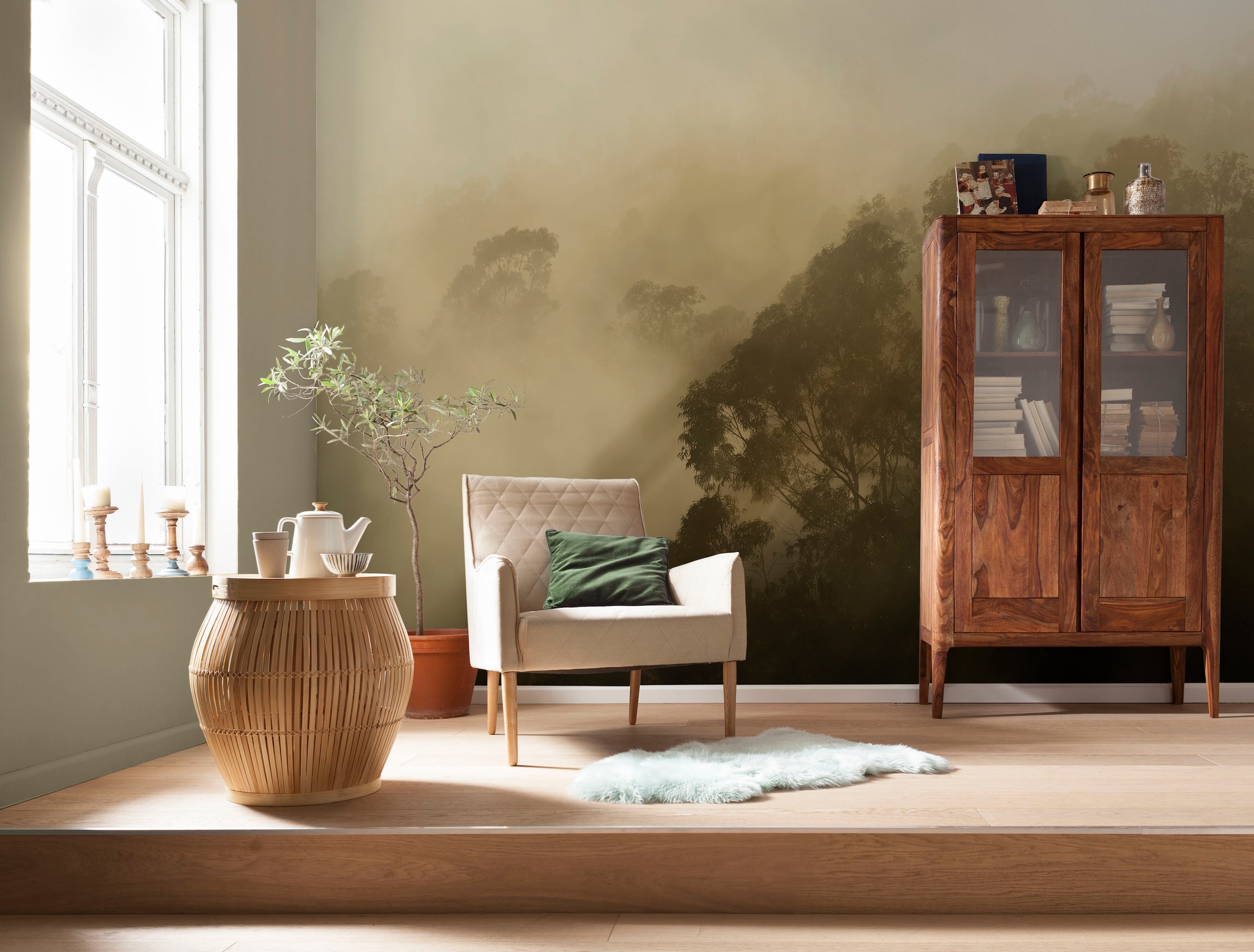 Komar Fototapete »Digitaldruck Vlies -  Foggy Sunshine - Grösse 400 x 250 cm« bedruckt glatt Wohnzimmer, Schlafzimmer