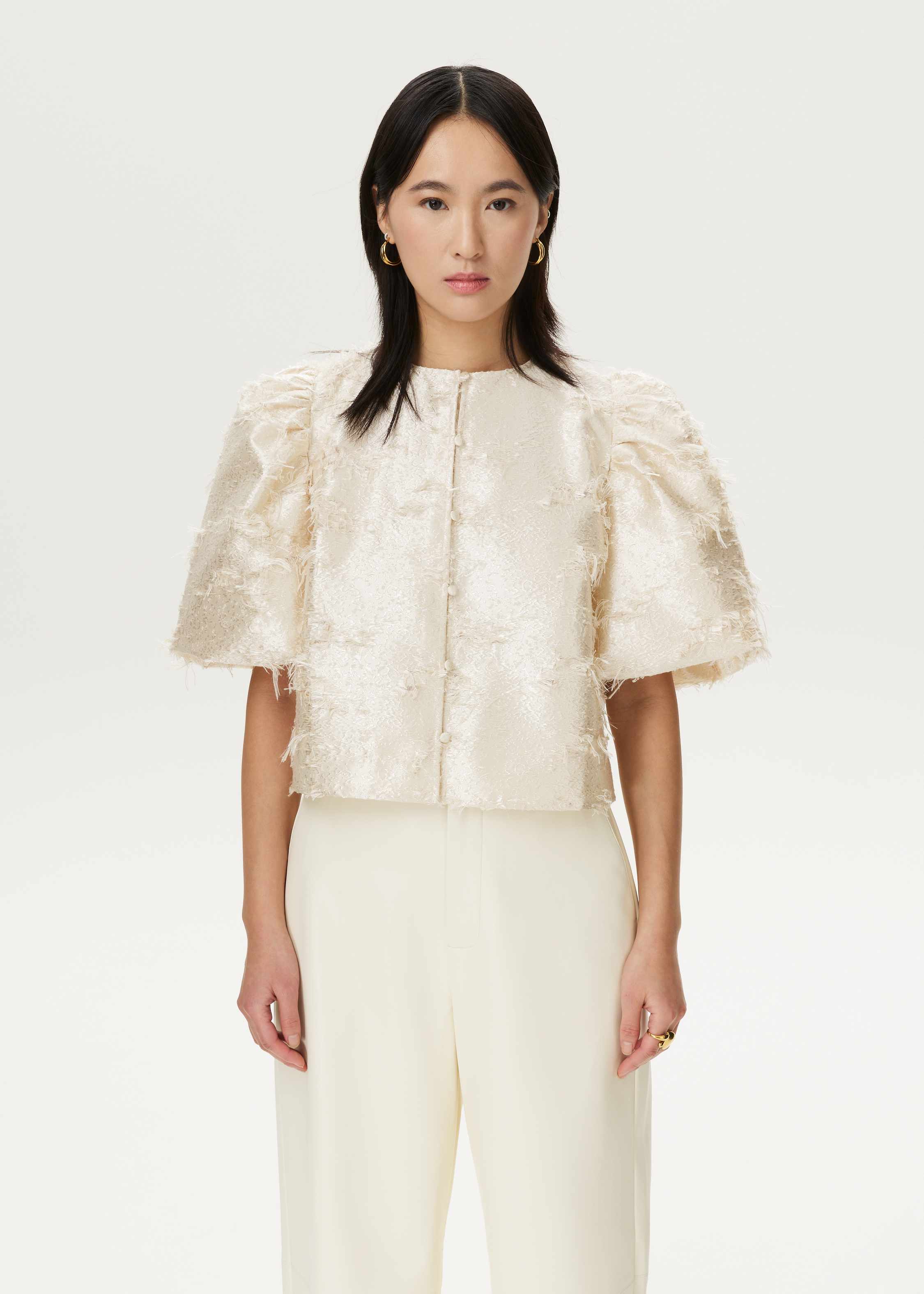 Jacquard blouse met rafels