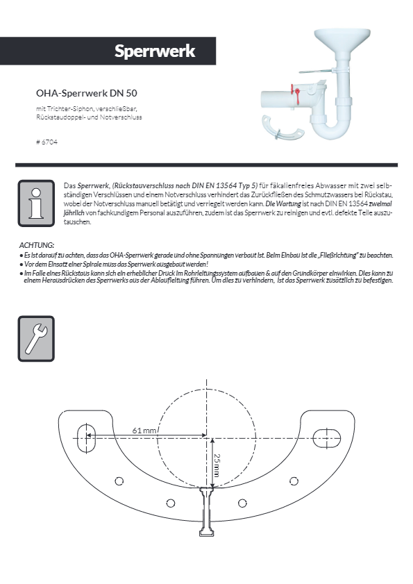 HAAS® afsluitklep type 5 DN 50 en PP trechtersifon, 6704