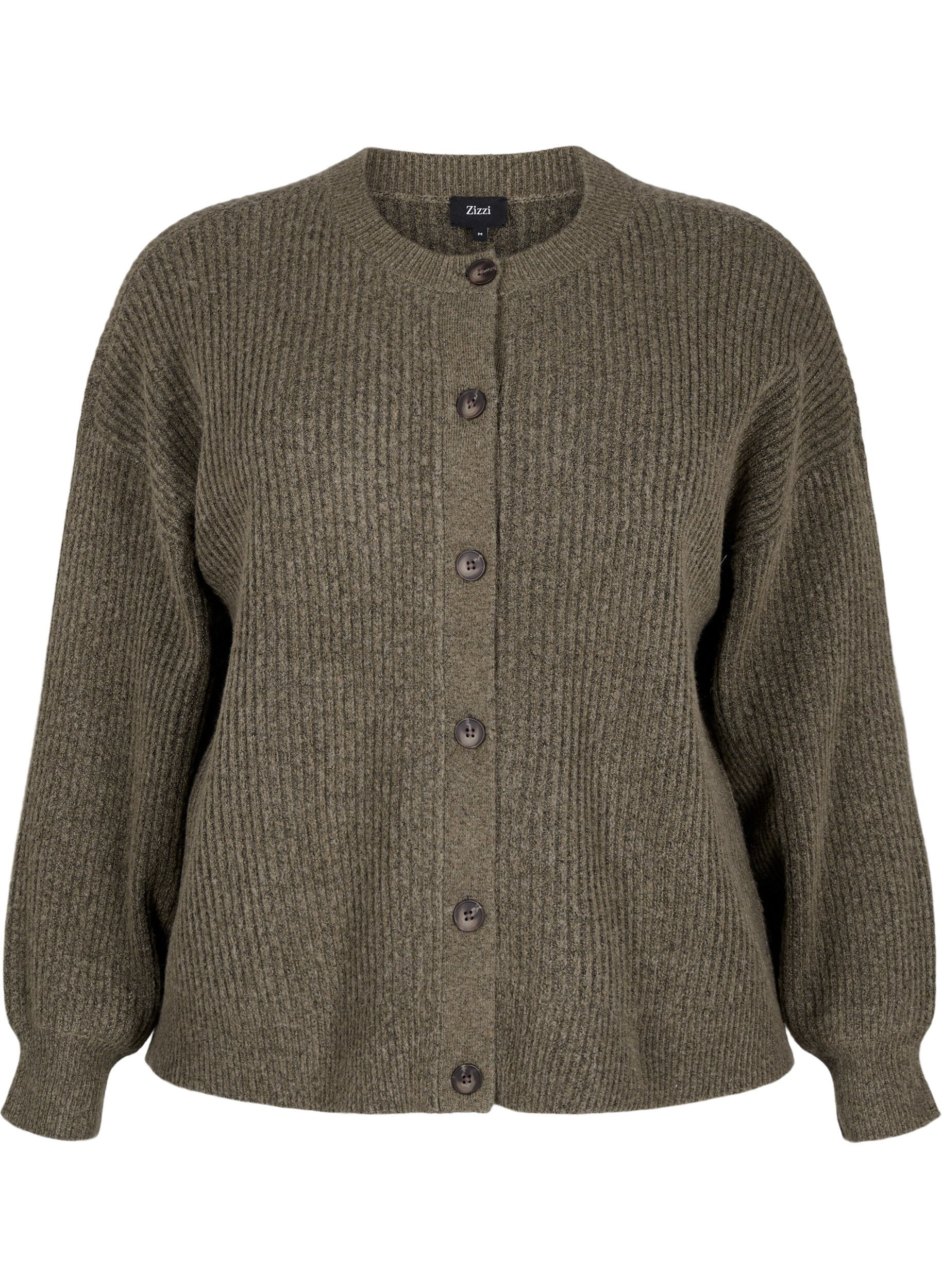 Ribstrikket cardigan med knapper