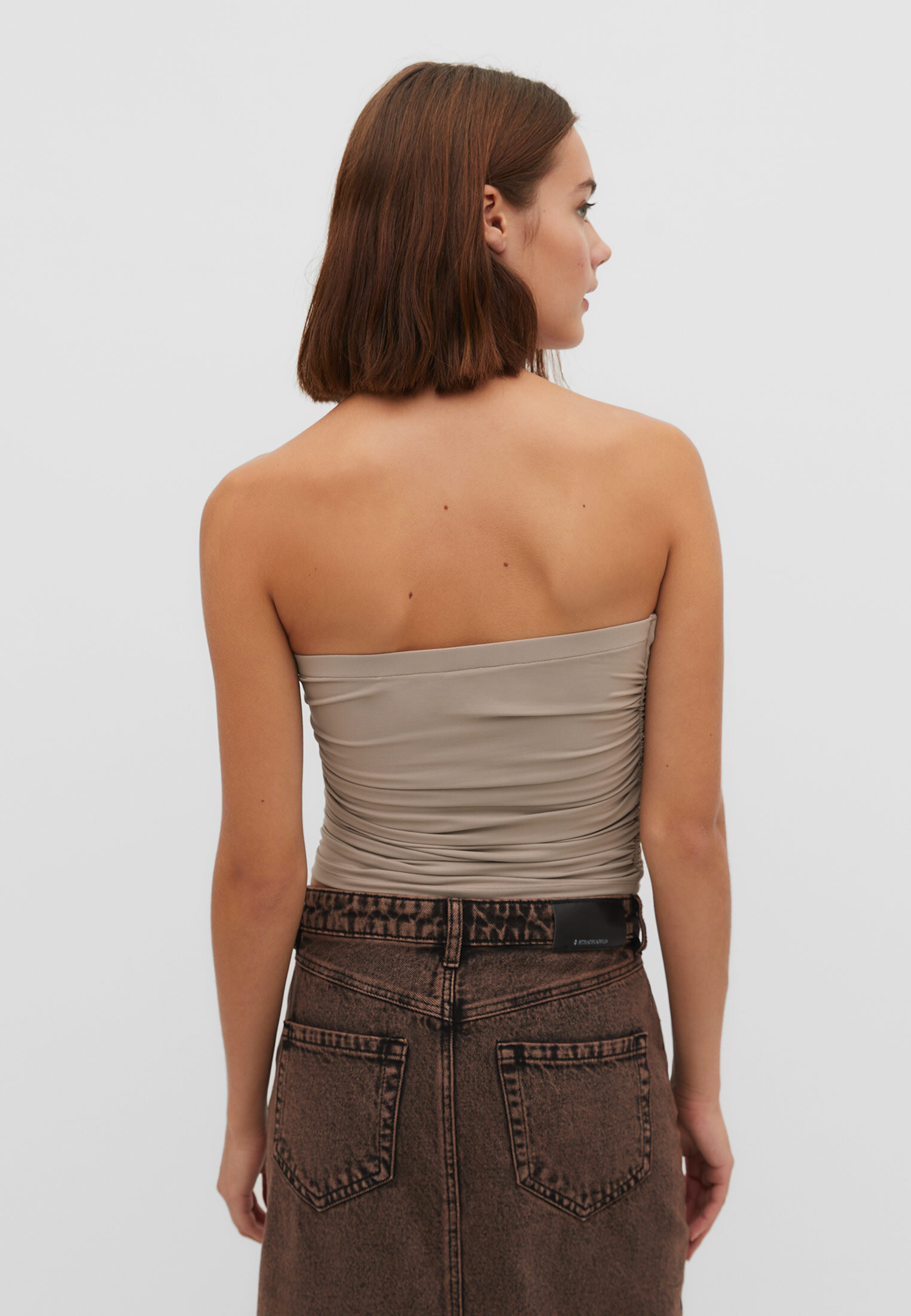 Top bandeau franzido em poliamida
