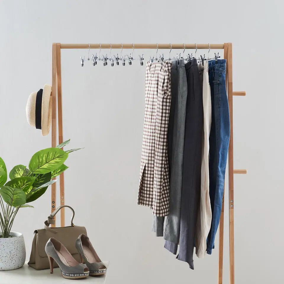 20 Stuks Broekhangers met Knijpers- Stevige Kleding Hangers Zilver en Zwart