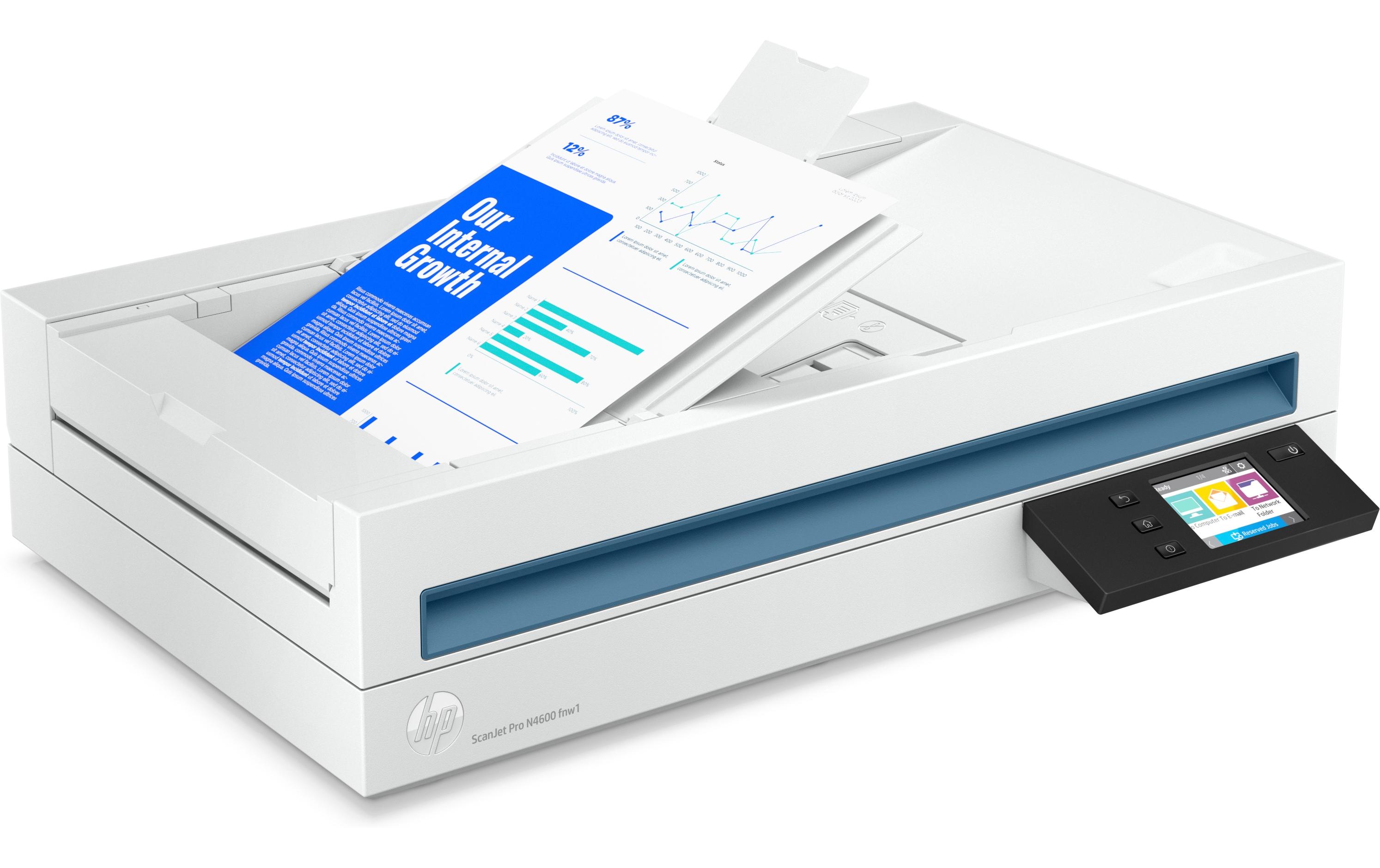 Dokumentenscanner ScanJet Pro N4600 fnw1<br>Netzwerkfähiger Hochgeschwindigkeits-Flachbettscanner mit HP EveryPage Technologie