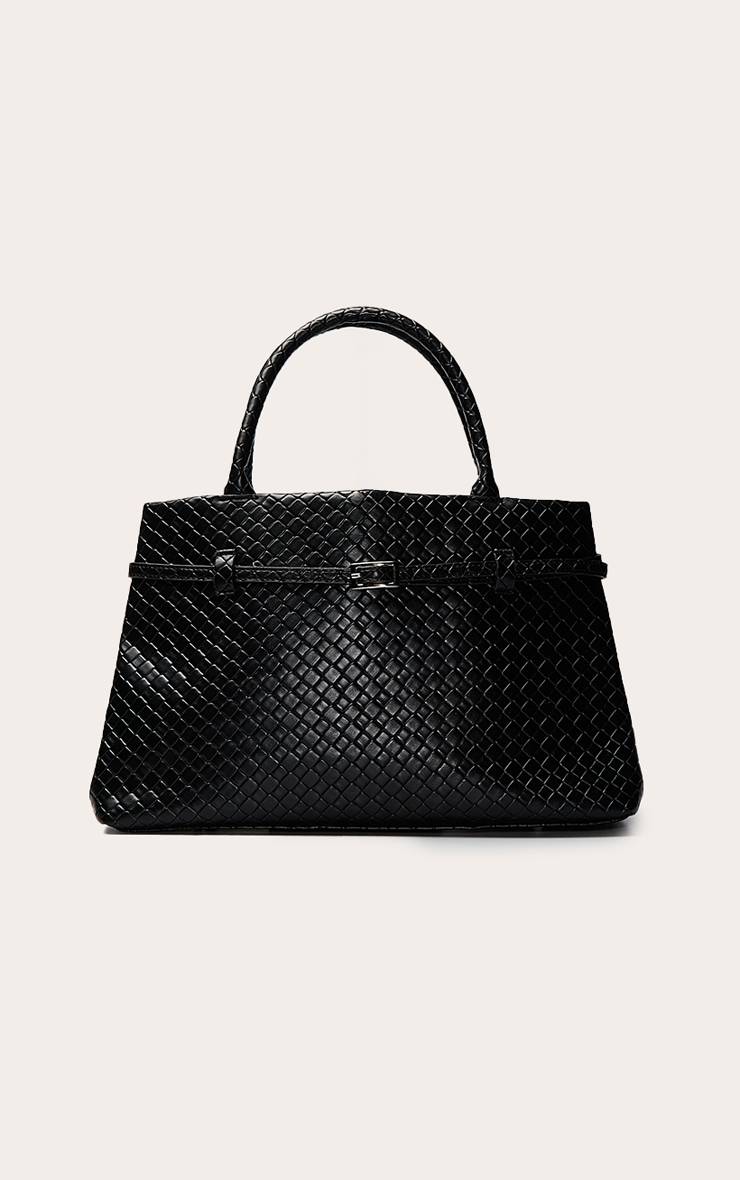 Noir Sac À Main En Synthétiquecuir Tressé Avec Détail Ceinture