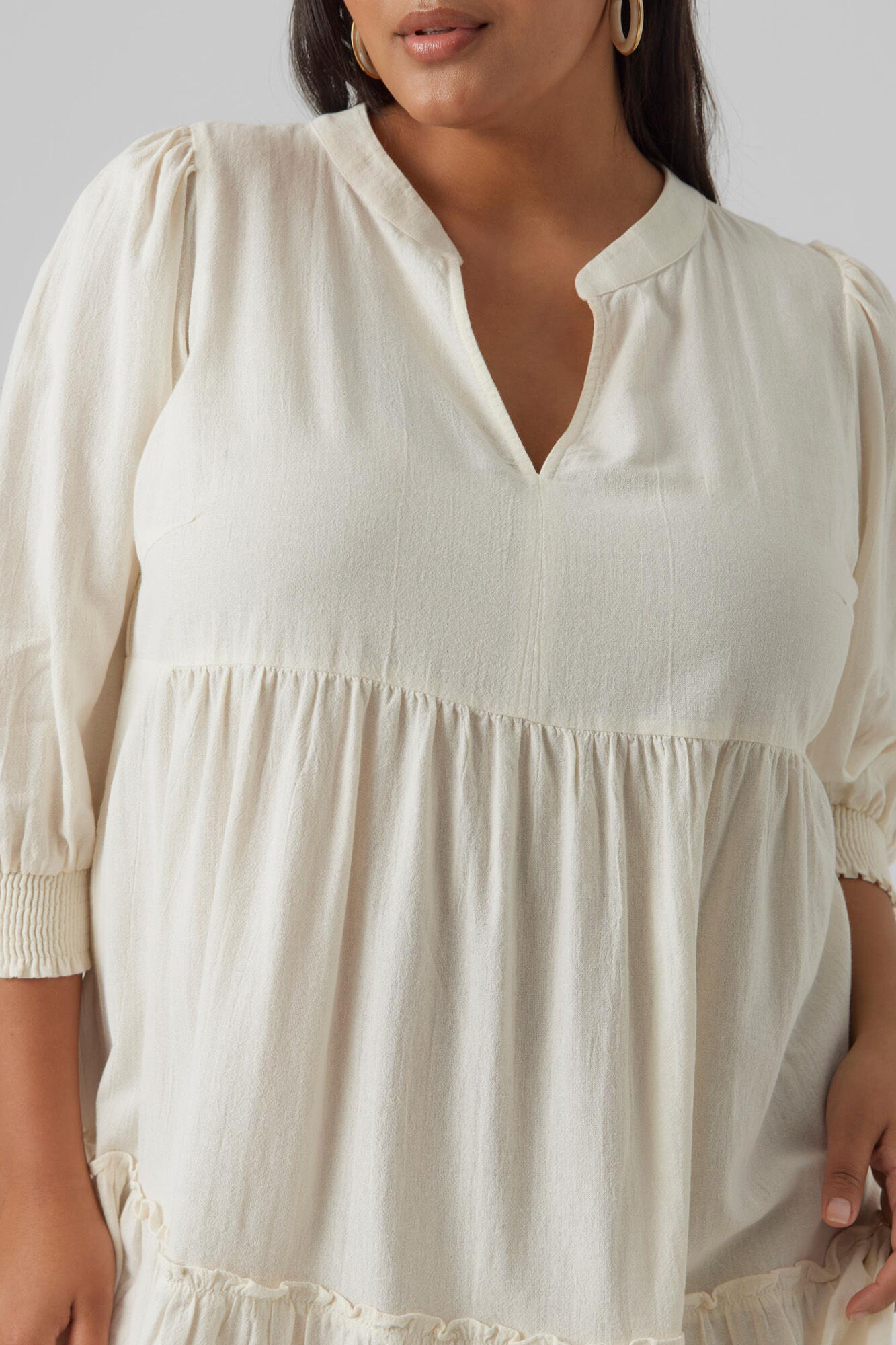Vestido de manga midi tamanho 3/4 plus size - Bege