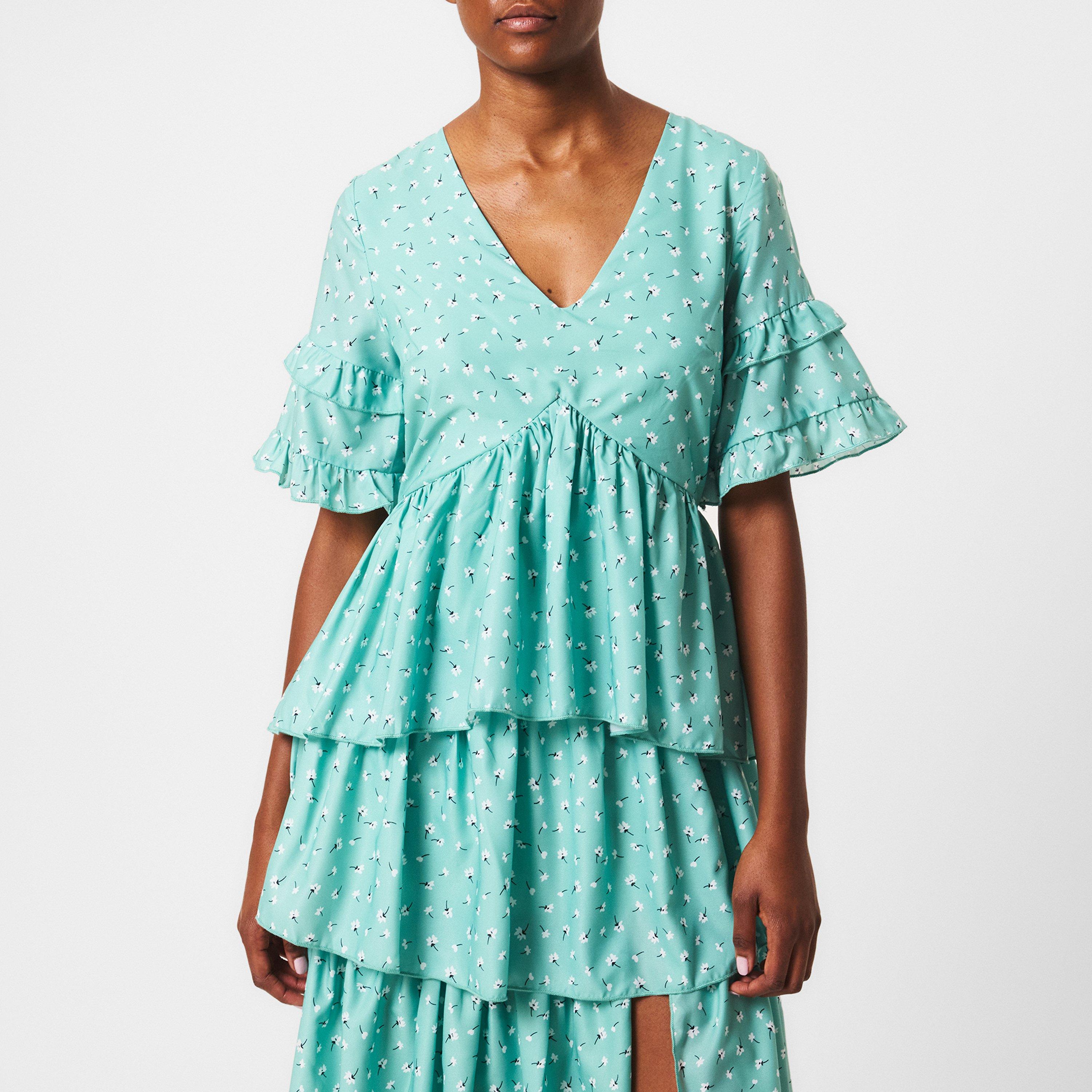 In The Style Floral Split Frill Midi Dress