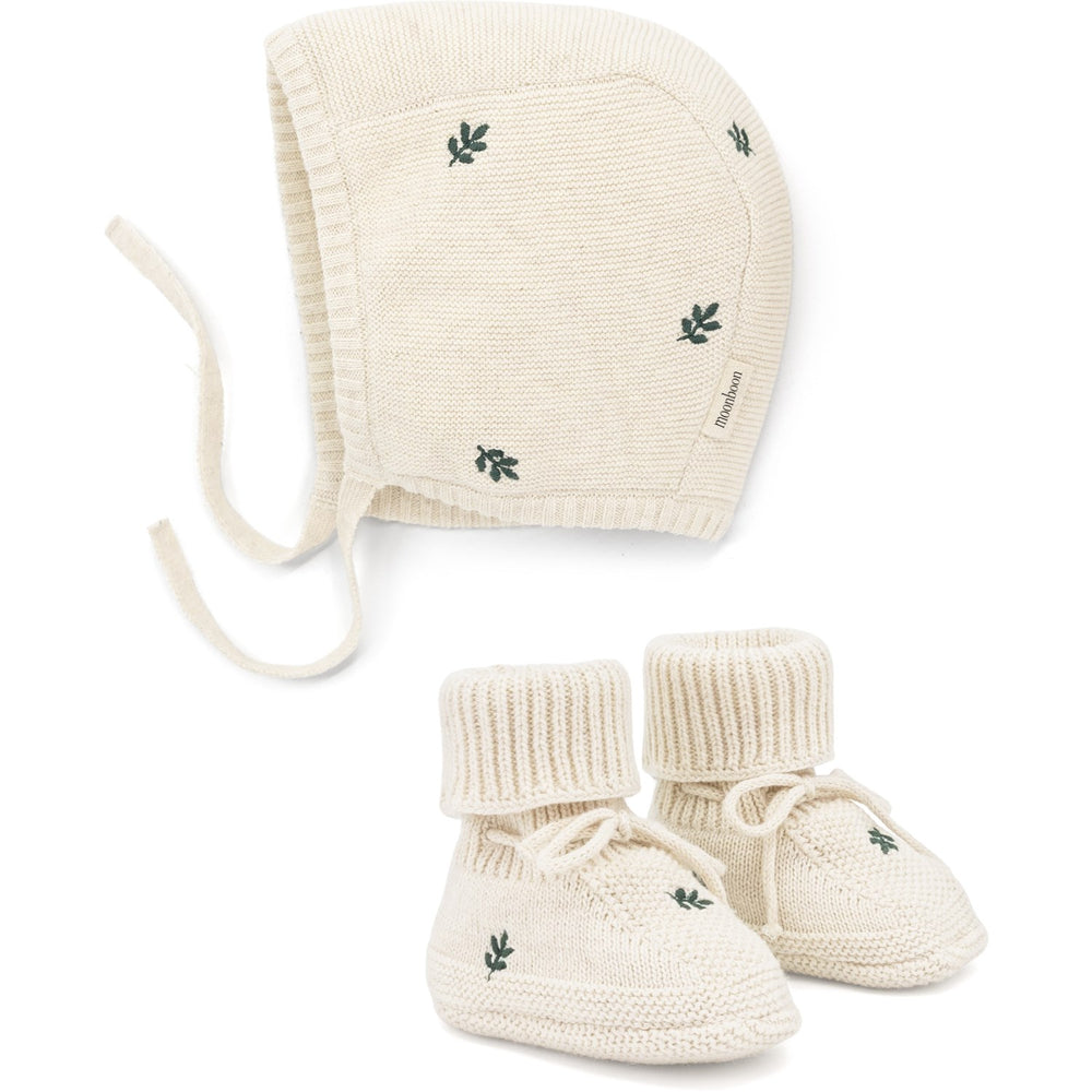 Køb Moonboon Leaf Strikket Bonnet Og Booties Gaveæske