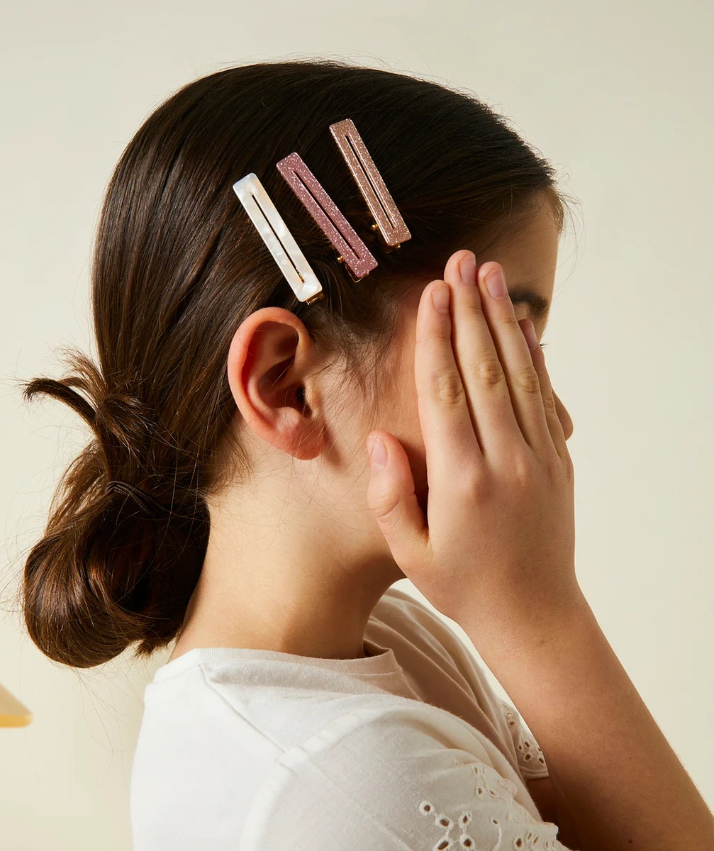 LOT DE 4 BARRETTES FILLE COULEUR DORÉE RECTANGULAIRES CLASSIQUES OU PAILLETÉES