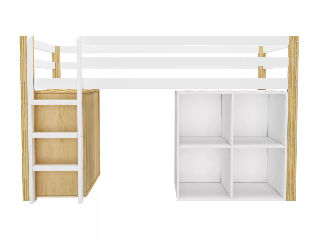 Lit enfant, lit enfant simple avec 2 casiers et échelle, sans matelas, 90 x 200 cm, blanc