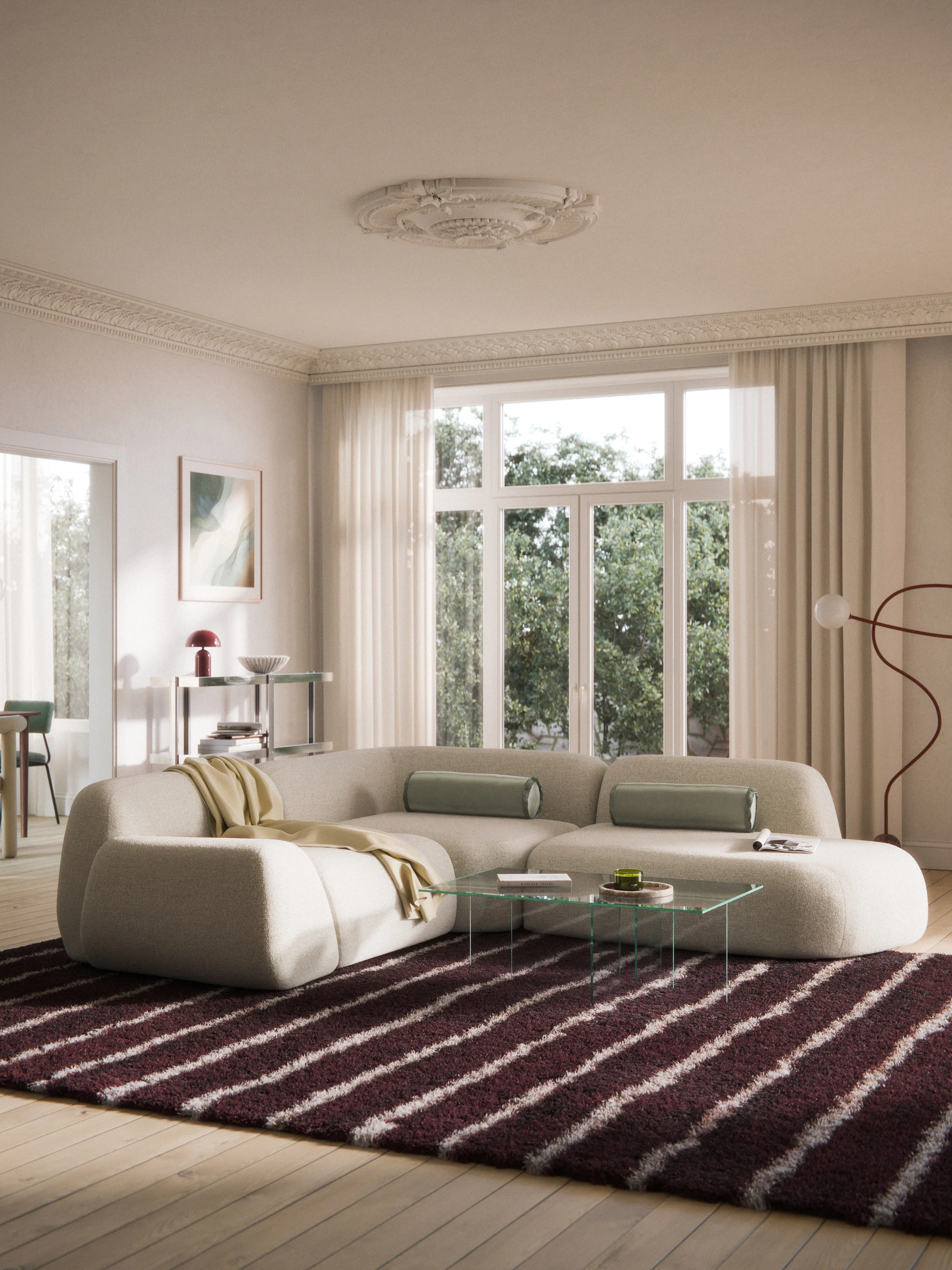 Modulaire bouclé hoekbank Wolke (4-zits) met chaise longue